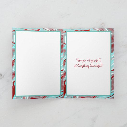 Blauwgroen Burgundy Marble Art Happy Birthday Frie Kaart (Binnen)