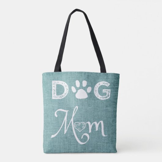Blauwgroen Burlap Dog Mam Canvas tas (Achterkant)