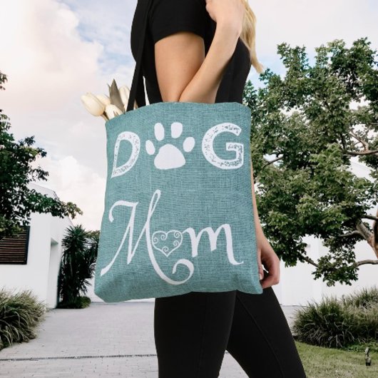 Blauwgroen Burlap Dog Mam Canvas tas