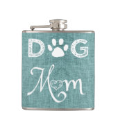 Blauwgroen Burlap Dog Mam Flask Heupfles (Voorkant)