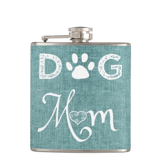 Blauwgroen Burlap Dog Mam Flask Heupfles (Voorkant)