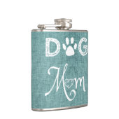 Blauwgroen Burlap Dog Mam Flask Heupfles (Rechts)