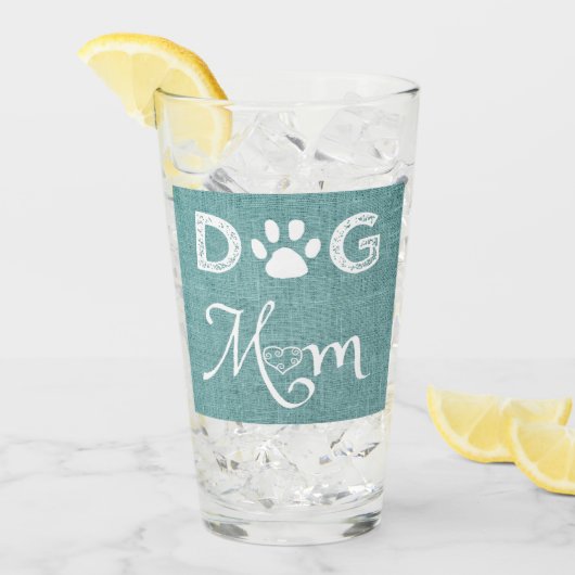 Blauwgroen Burlap Dog Mam Glass Cup Glas (Voorkant ijs)