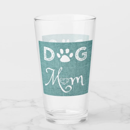 Blauwgroen Burlap Dog Mam Glass Cup Glas (Voorkant)