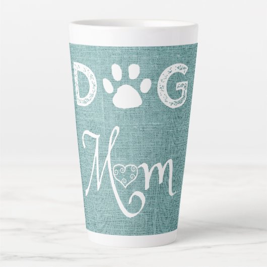 Blauwgroen Burlap Dog Mam Latte Mok (Voorkant)