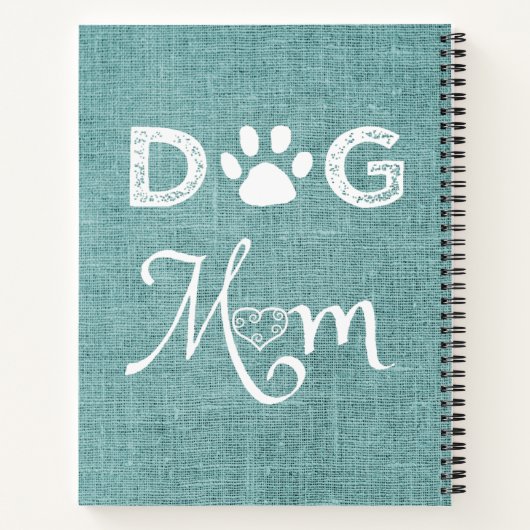 Blauwgroen Burlap Dog Mam Notitieboek (Achterkant)