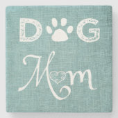 Blauwgroen Burlap Dog Mam Onderzetter (Voorkant)