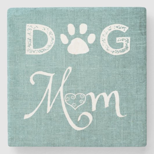 Blauwgroen Burlap Dog Mam Onderzetter (Voorkant)