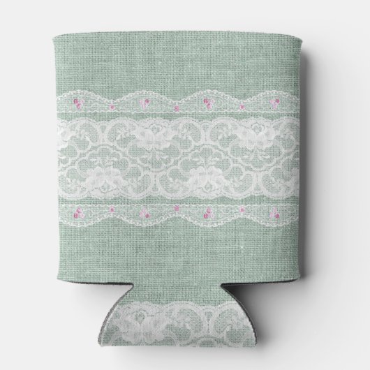 Blauwgroen Burlap en Kant Koelbox Blikjeskoeler (Achterkant)