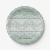 Blauwgroen Burlap en White Lace Paper Bord (Voorkant)