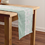 Blauwgroen Burlap en White Lace Table Runner Korte Tafelloper (Voorbeeld)