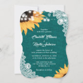Blauwgroen Burlap Lace Sunflower Wedding Invitting Kaart (Voorkant)