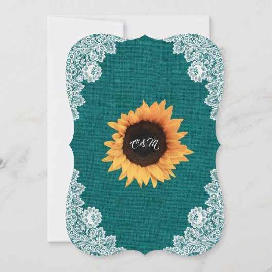Blauwgroen Burlap Lace Sunflower Wedding Invitting Kaart (Achterkant)