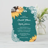 Blauwgroen Burlap Lace Sunflower Wedding Invitting Kaart (Staand voorkant)