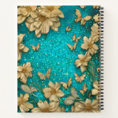 Blauwgroen Butterflies Faux Gold Glitter Aangepast Notitieboek (Achterkant)