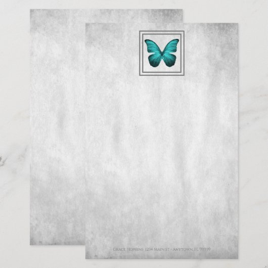 Blauwgroen Butterfly - Aangepaste schrijfbenodigdh Briefpapier (Voorkant / Achterkant)