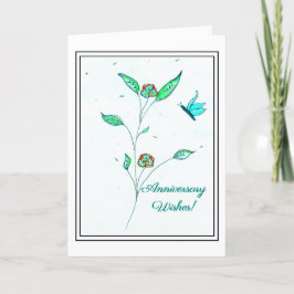 Blauwgroen Butterfly Copper Flowers Jubileum Card Kaart