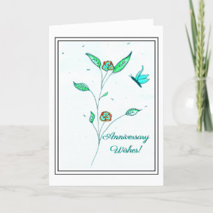 Blauwgroen Butterfly Copper Flowers Jubileum Card Kaart