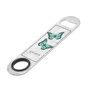 Blauwgroen Butterfly Floral Personalized Bar Key Speed Flessenopener