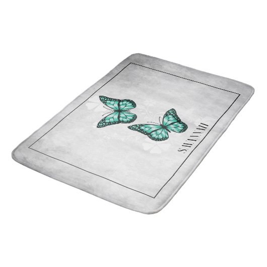 Blauwgroen Butterfly Floral Personalized Bath Mat (Gekanteld)