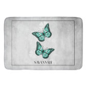 Blauwgroen Butterfly Floral Personalized Bath Mat (Voorkant)