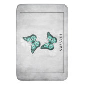 Blauwgroen Butterfly Floral Personalized Bath Mat (Voorkant Verticaal)