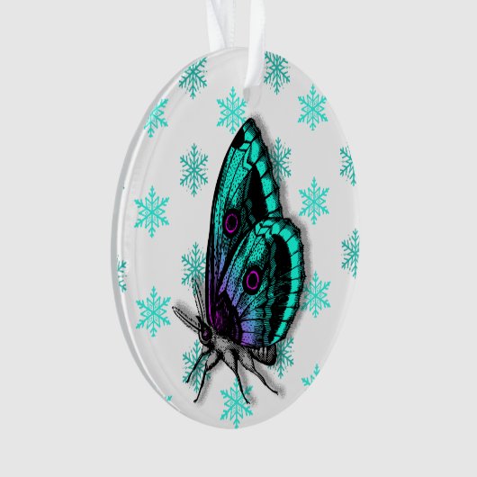 Blauwgroen Butterfly Personal Message Kerstmis Ornament (voorkant)
