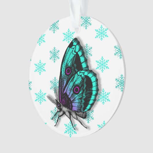 Blauwgroen Butterfly Personal Message Kerstmis Ornament (voorkant)
