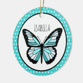 Blauwgroen Butterfly Polka Dots persoonlijke kerst Keramisch Ornament (Links)