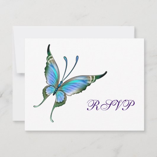 Blauwgroen Butterfly RSVP elke kleur achtergrond (Voorkant)