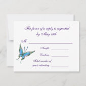 Blauwgroen Butterfly RSVP elke kleur achtergrond (Achterkant)