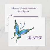 Blauwgroen Butterfly RSVP elke kleur achtergrond (Voorkant / Achterkant)