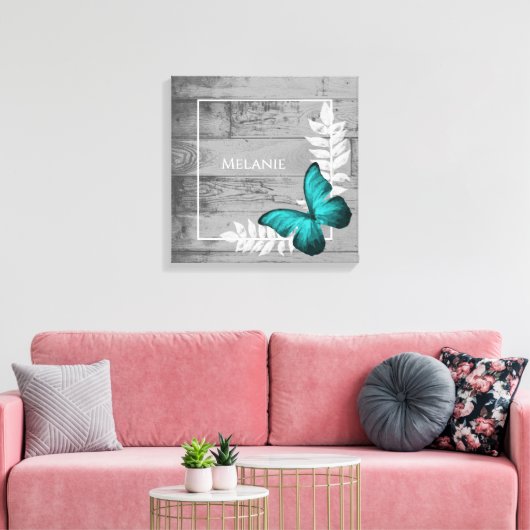 Blauwgroen Butterfly Rustic Canvas Afdrukken (Insitu (Woonkamer))