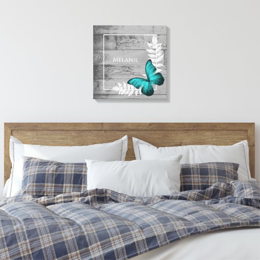 Blauwgroen Butterfly Rustic Canvas Afdrukken (Insitu (Slaapkamer))