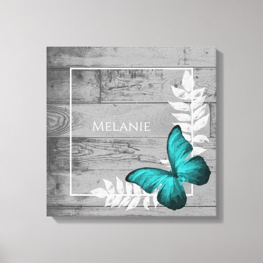 Blauwgroen Butterfly Rustic Canvas Afdrukken (Voorkant)