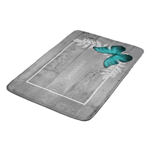 Blauwgroen Butterfly Rustic Personalized Bath Mat (Gekanteld)