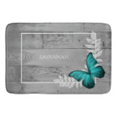 Blauwgroen Butterfly Rustic Personalized Bath Mat (Voorkant)