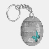 Blauwgroen Butterfly Rustic Personalized Sleutelha Sleutelhanger (Voorkant Links)