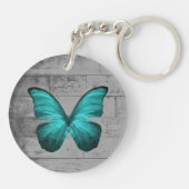 Blauwgroen Butterfly Rustic Personalized Sleutelha Sleutelhanger (Achterkant)