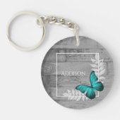 Blauwgroen Butterfly Rustic Personalized Sleutelha Sleutelhanger (Voorkant)