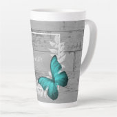 Blauwgroen Butterfly Rustic Persoonlijke latte Mok (Rechterhoek)