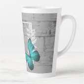 Blauwgroen Butterfly Rustic Persoonlijke latte Mok (Rechts)