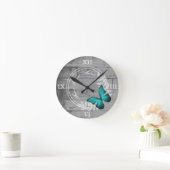 Blauwgroen Butterfly Rustige Acrylwandklok Ronde Klok (Huis)