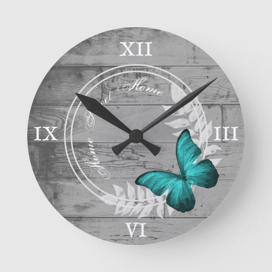 Blauwgroen Butterfly Rustige Acrylwandklok Ronde Klok (Voorkant)