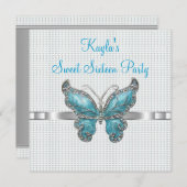Blauwgroen Butterfly Sweet 16e verjaardagsfeestje Kaart (Voorkant / Achterkant)