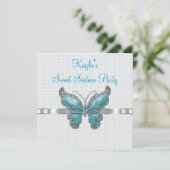Blauwgroen Butterfly Sweet 16e verjaardagsfeestje Kaart (Staand voorkant)