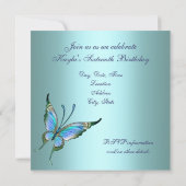 Blauwgroen Butterfly Sweet Sixteen Verjaardagsfees Kaart (Achterkant)