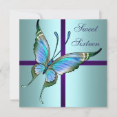 Blauwgroen Butterfly Sweet Sixteen Verjaardagsfees Kaart (Voorkant)