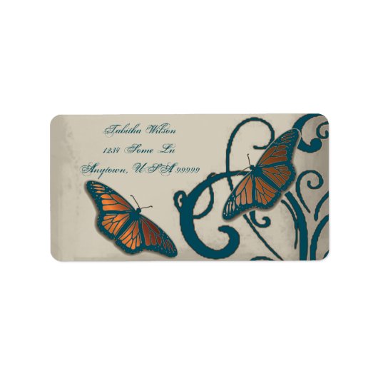 Blauwgroen Butterfly Swirl Address Label (Voorkant)