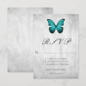 Blauwgroen Butterfly Wedding RSVP Kaart (Voorkant / Achterkant)